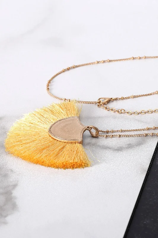 Yellow Fan Fringe Long Necklace