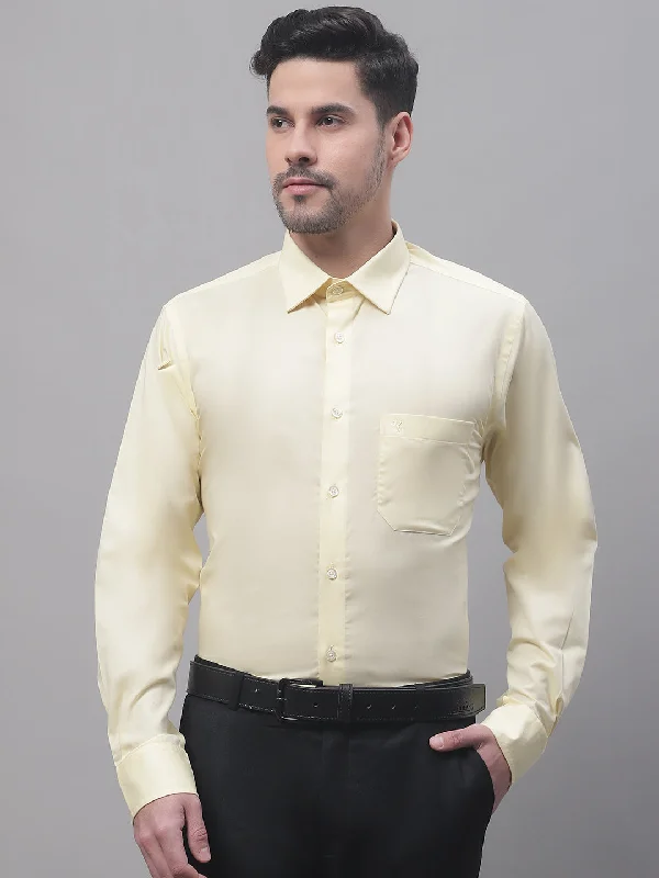 Men's Light Yellow Formal Plain Full Sleeve Shirt