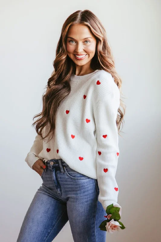 Miracle Heart Sweater for Women in White | W8009-IVORYRED