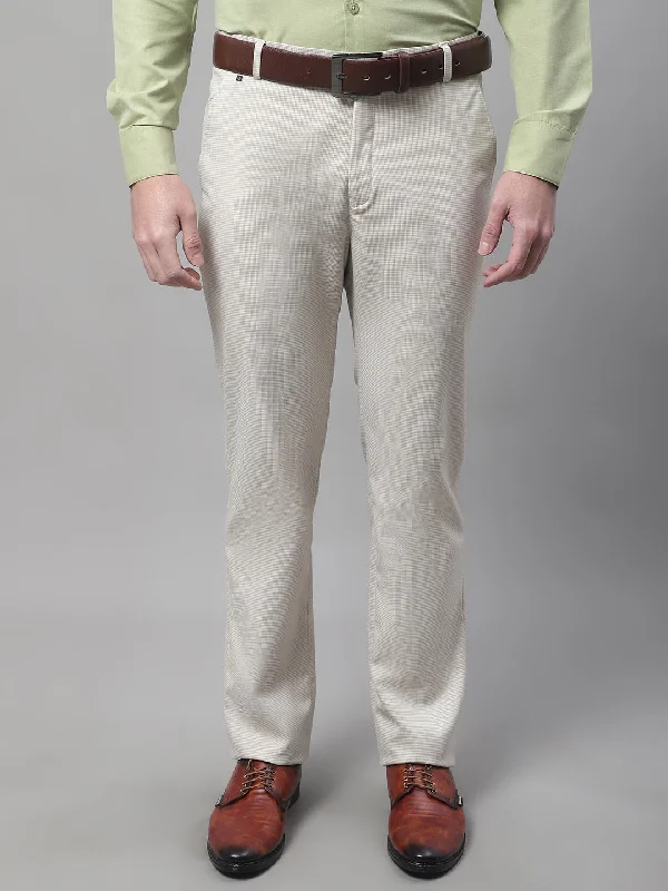 Men's Regular fit Flat front Light Fawn Houndstooth Trousers