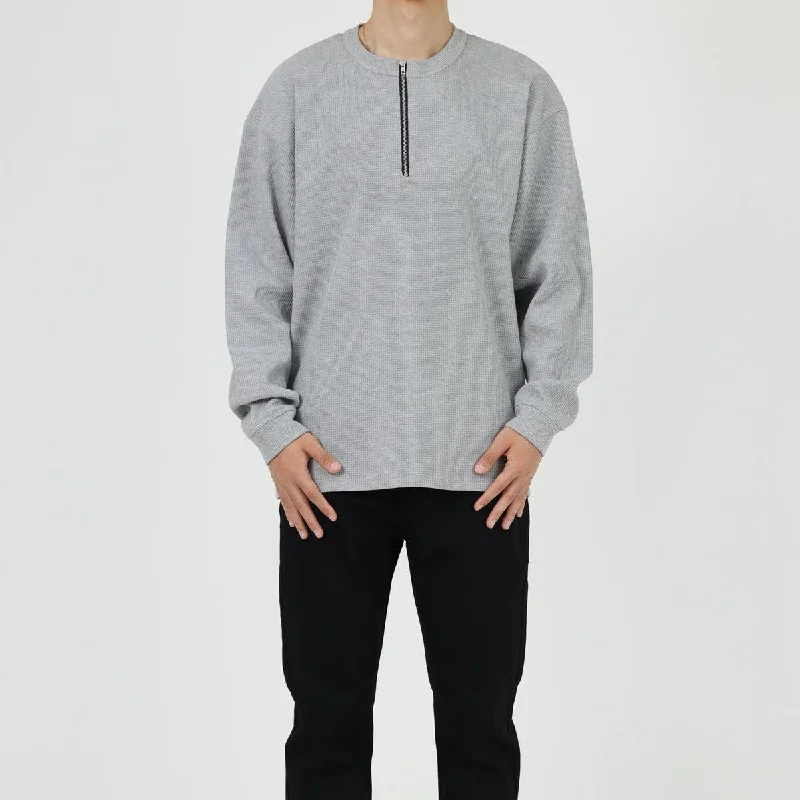 Waffle Half-Zip Round Neck Sweatshirt