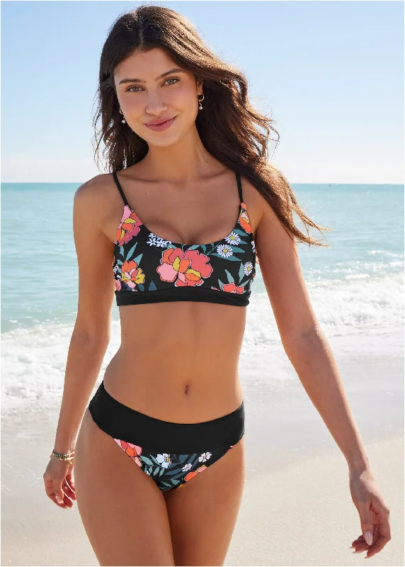 Color Block Swim Sport Top - Floral Delight