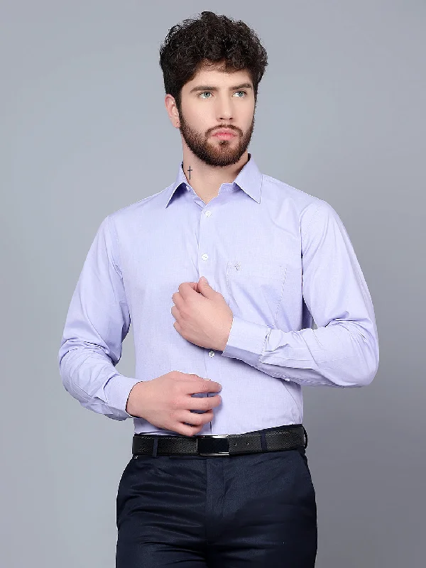 Men's Purple Formal Fil a Fil Plain Full Sleeve Shirt