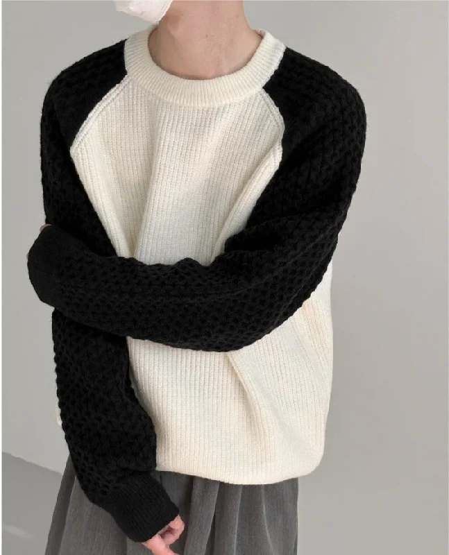 Panda Color Round Neck Pullover Sweater