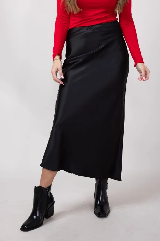 Satin Maxi Skirt for Women in Black | PCS241-BLACK