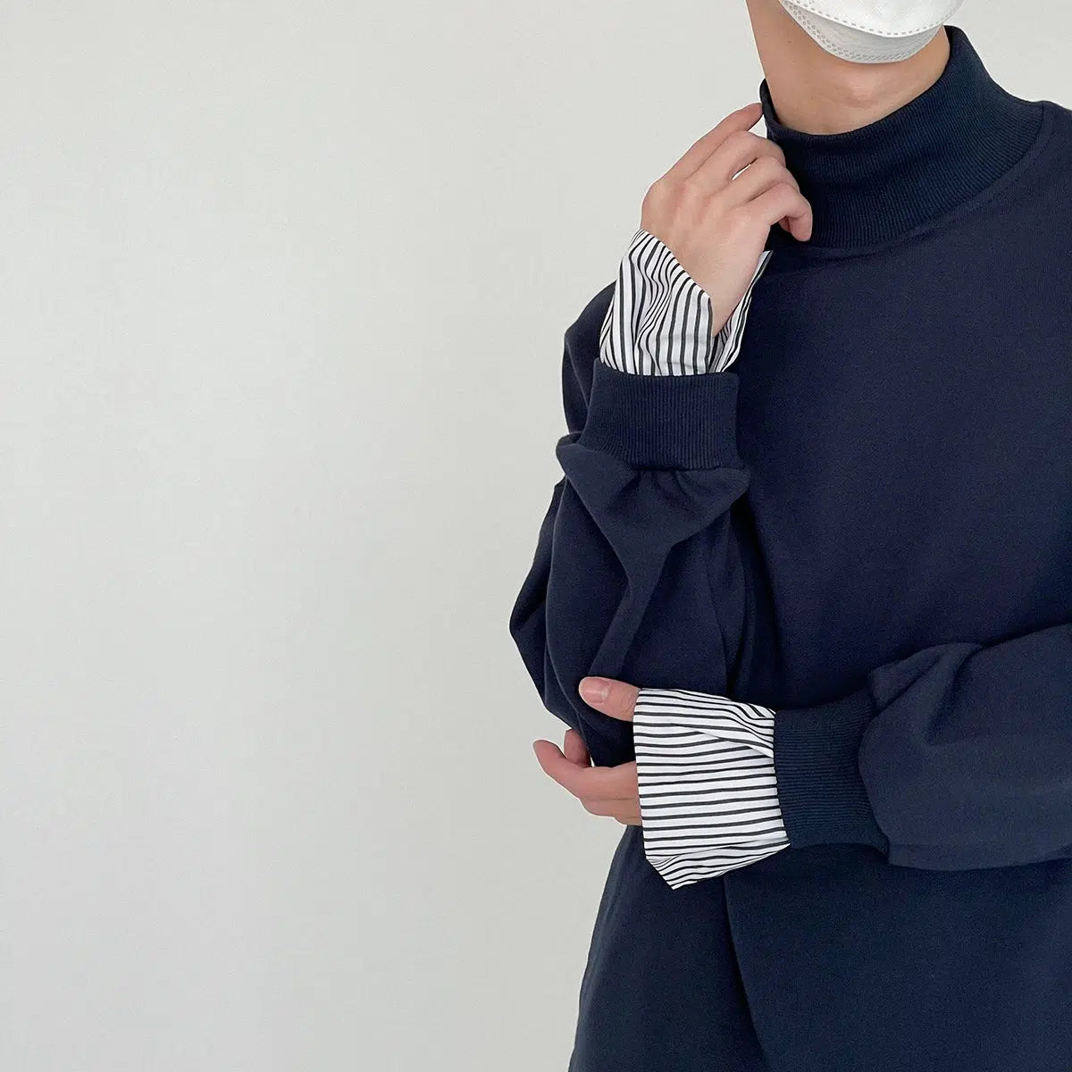 Two Piece Turtleneck Sweatshirt With Striped Sleeves