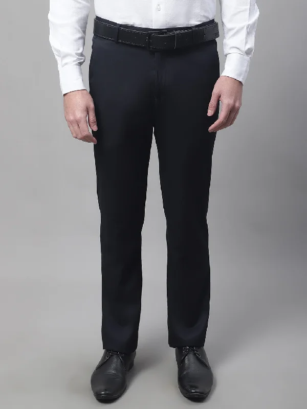 Men's Regular fit Flat front Navy Blue  Trousers