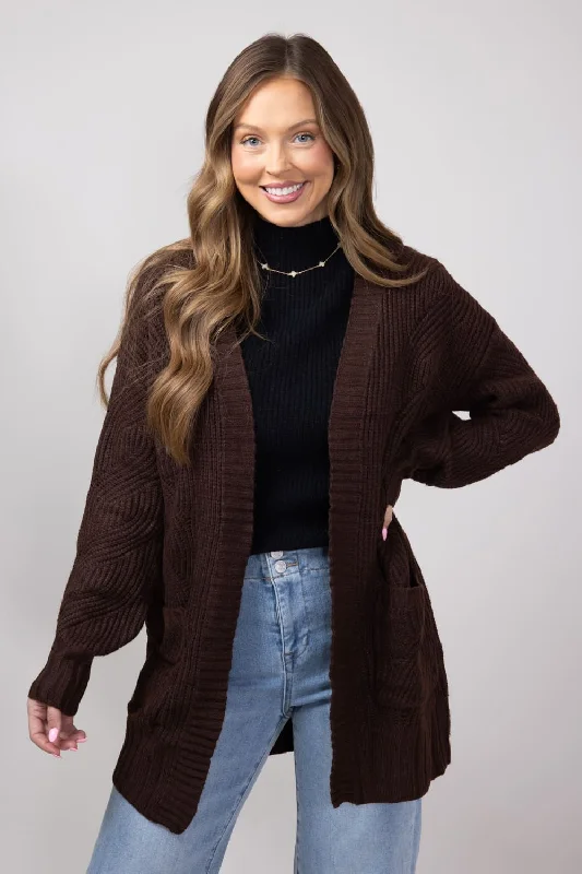 Ribbed Cardigan with Pockets for Women in Rich Coco | LF2S42433-COC