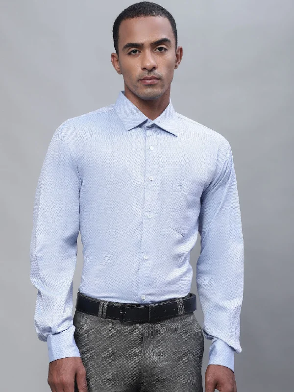 Men's Light Blue Formal Self Textured Full Sleeve Shirt