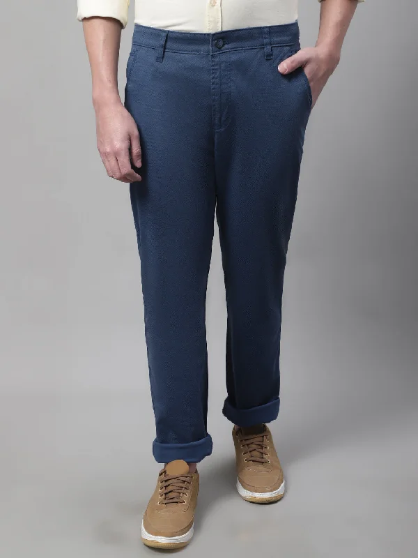 Men's Casual Flat front Navy Blue  Trousers