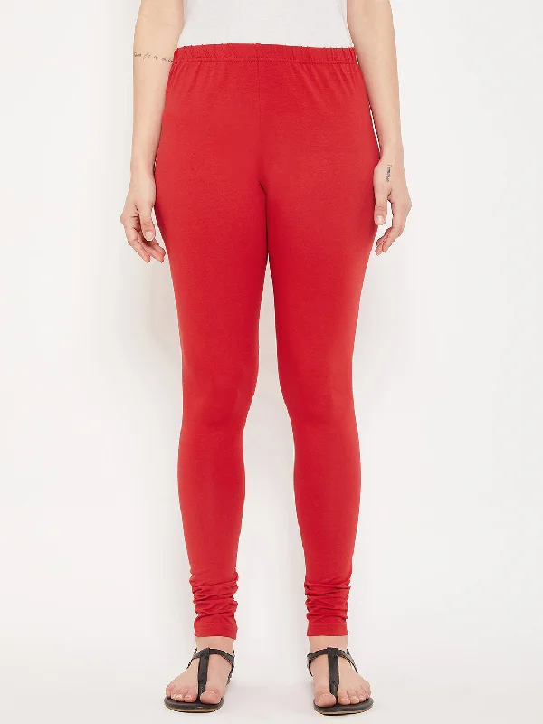 Women's Casual Skinny Fit Red  Mid rise Leggings