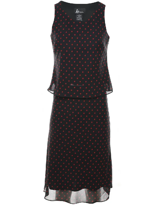 Black & Red Polka Dot Print Top & Skirt Set - M