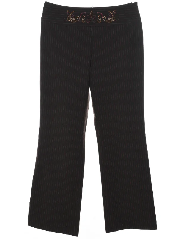 Dark Brown Striped Trousers - W34 L33