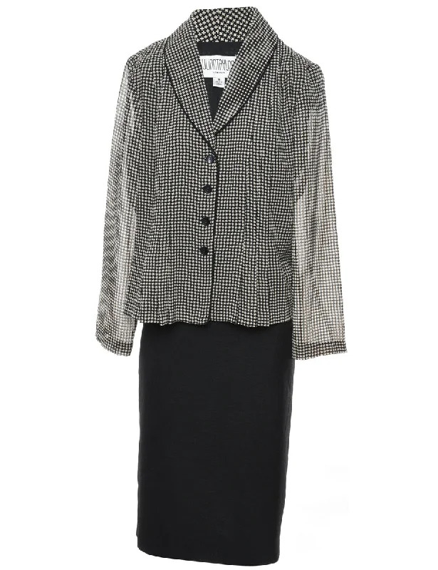 Dogtooth Print Black & White Jacket & Skirt Set - L