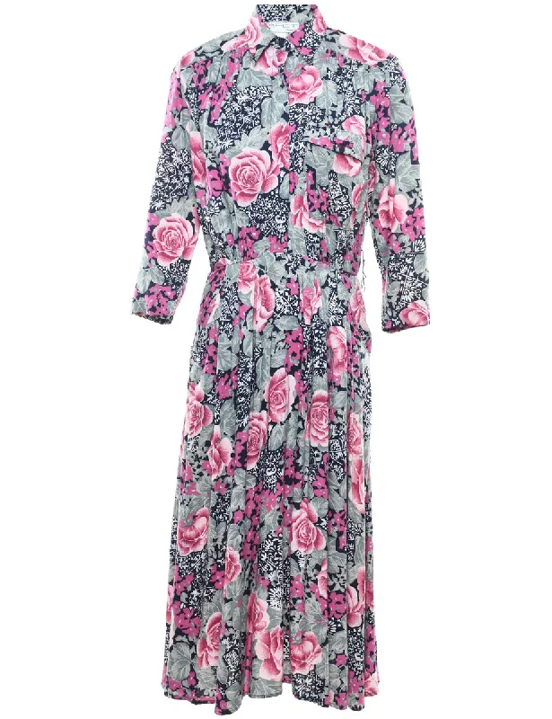 Floral Print Shirt Dress - M