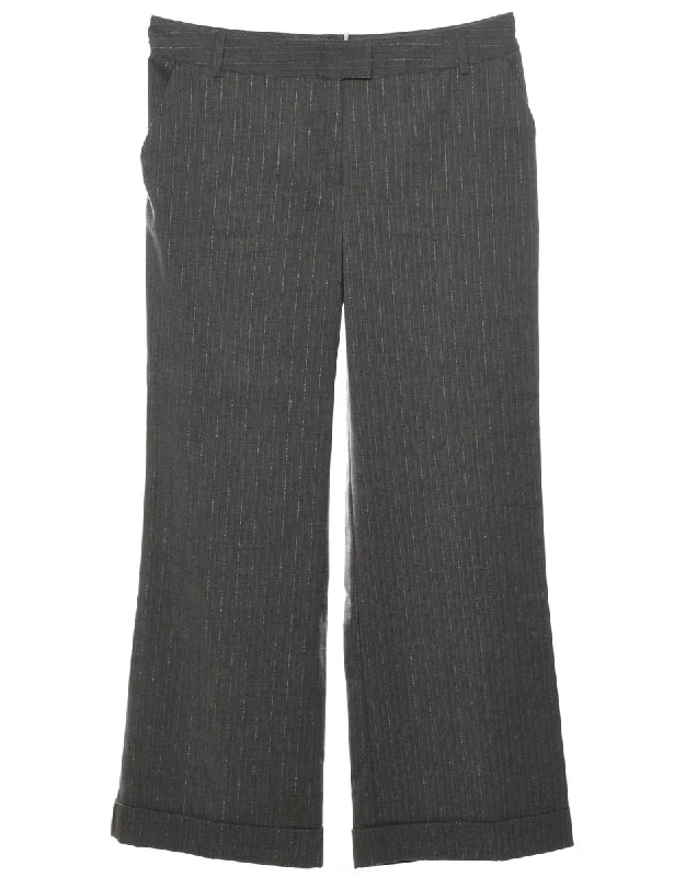 Grey Pinstriped Y2K Trousers - W34 L31