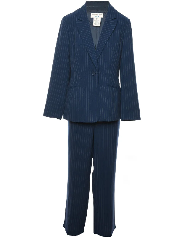 Pinstriped Navy Classic Suit - L