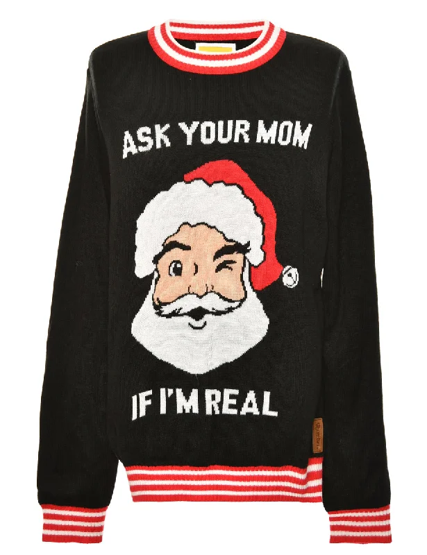 Santa Claus Black & Red Christmas Jumper - L