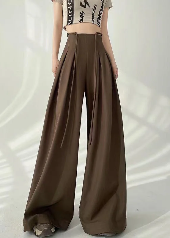 2024 New Coffee High Waist Wrinkled Wide Leg Pants Fall