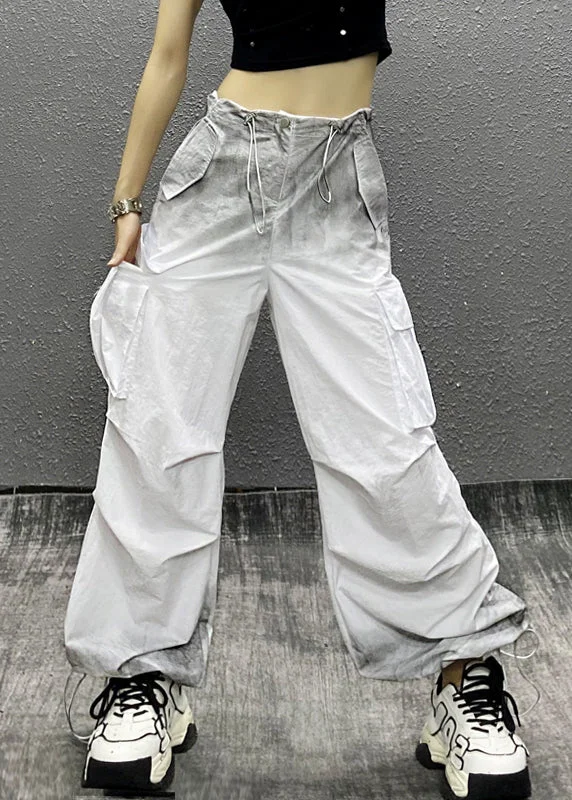 2024 New White Gradient Drawstring Thin Beam Pants Summer