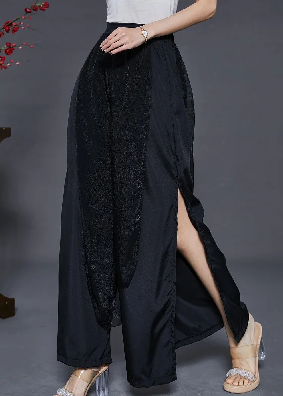 Bohemian Black Side Open Chiffon Wide Leg Pants Summer