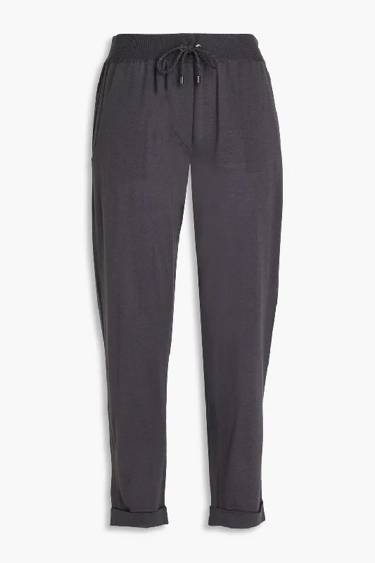 Brunello Cucinelli Cropped Wool Cashmere Women's Pants In Grey Etere