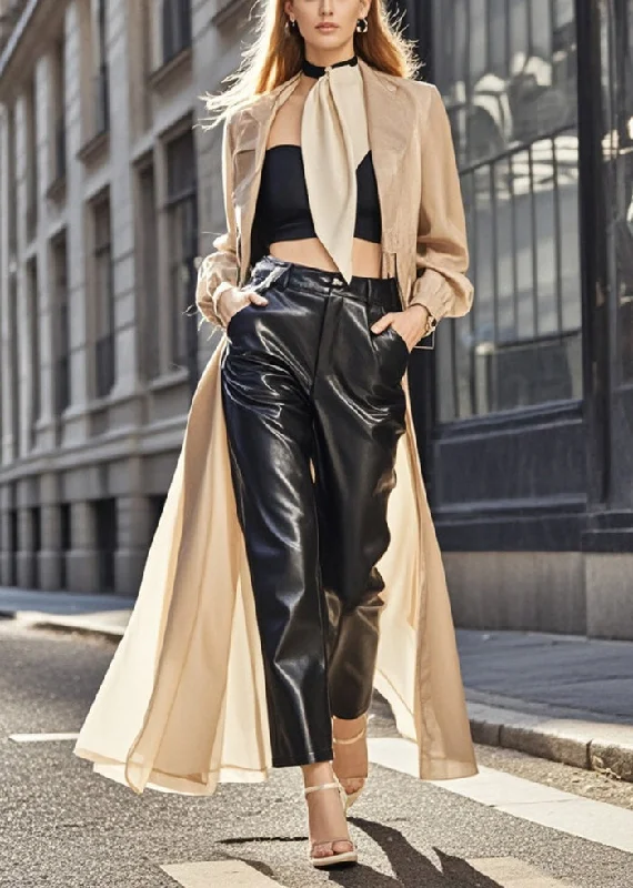 Classy Black Oversized Pockets Faux Leather Harem Pants Fall