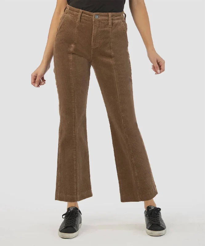 Etta Corduroy High Rise Crop Flare Pants In Chestnut