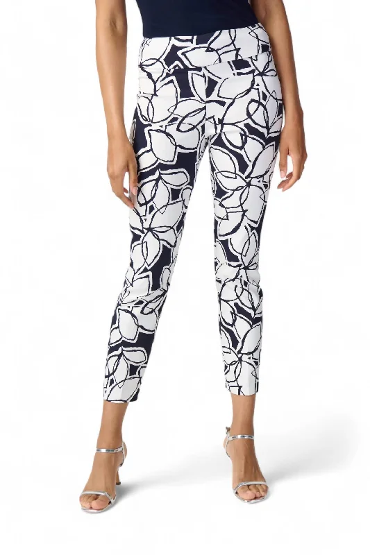 Floral Print Two Tone Pants In Midnight Blue/vanilla