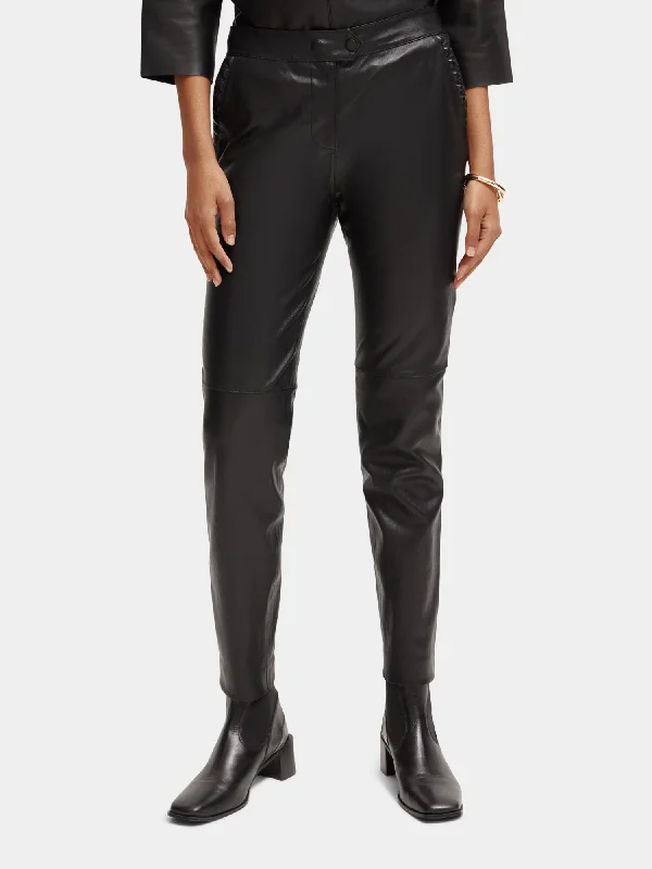 Leather mid-rise slim-fit biker pants