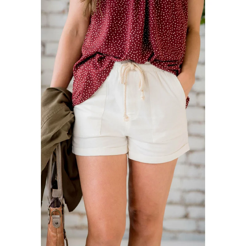 Rope Drawstring Cuffed Shorts