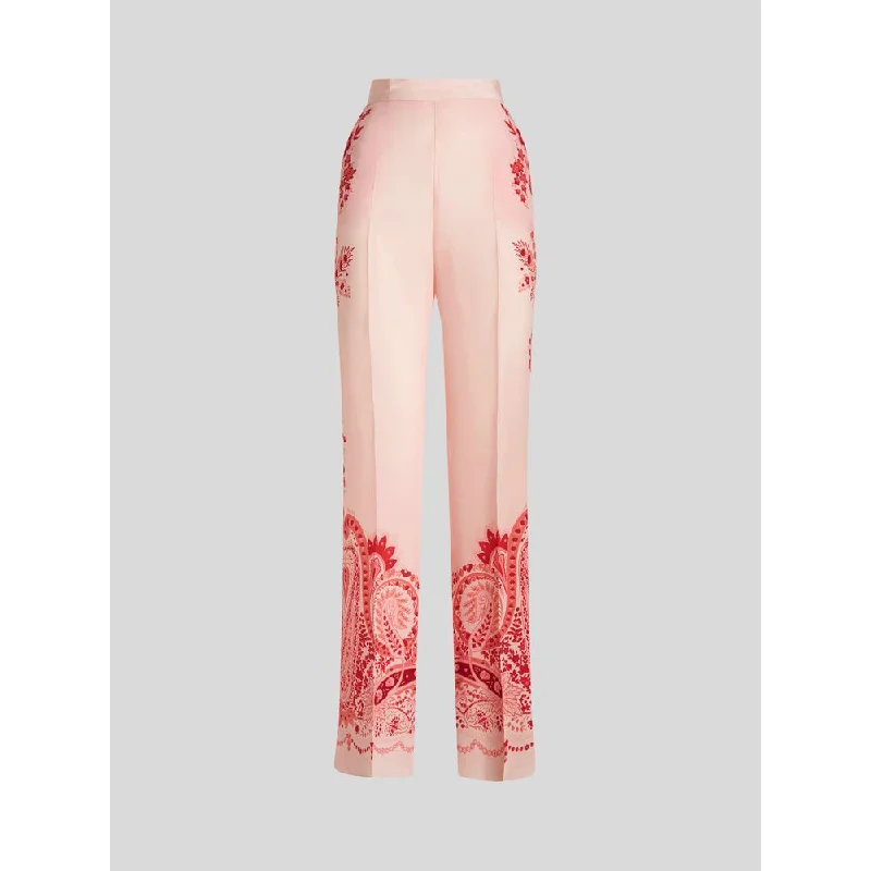 Silk Trousers With Placed Flower Print