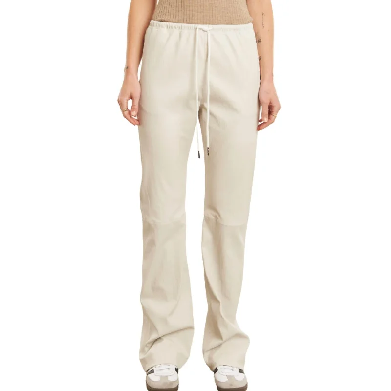 Women's Leather Drawstring Jogger In Chalk