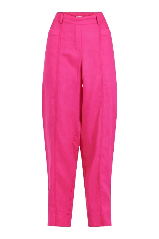 Women's Linen Trousers In Raspberry Pink